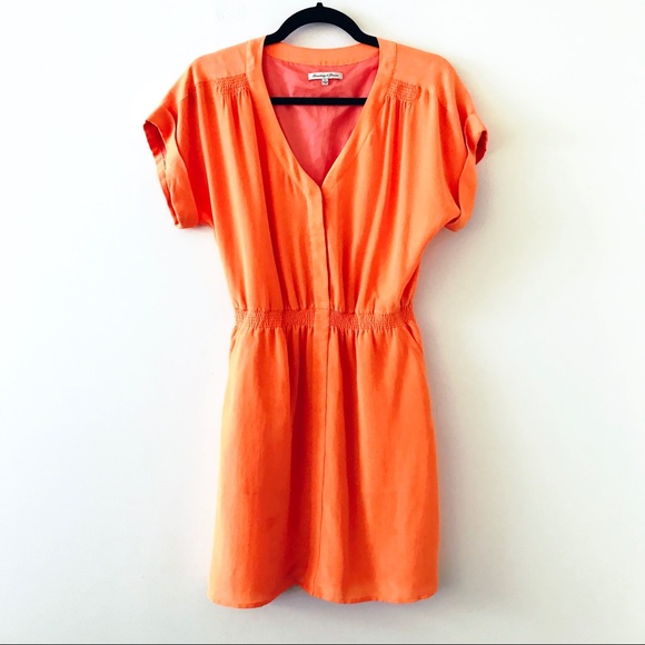 neon orange silk dress
